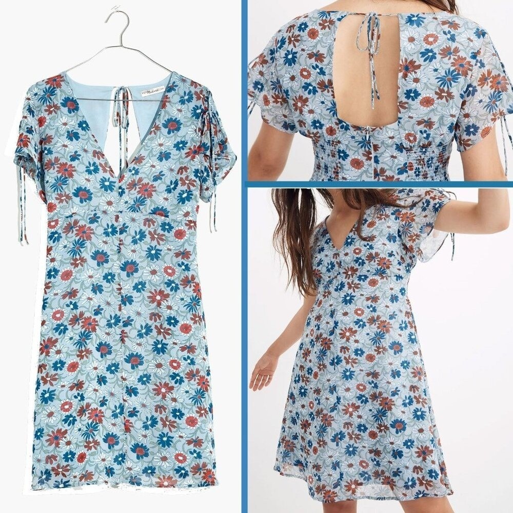 Madewell Open-Back Mini Dress Womens 6 Wildflower Garden Flutter Sleeve Cottage